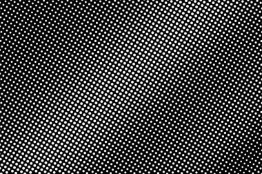 Siyah arka plan üzerine beyaz noktalar. Çapraz yarım ton vektör doku. Sık dotwork gradyan. Tek renkli yarı ton kaplaması için vintage etkisi. Delikli yüzey. Pop sanat tarzı nokta doku kartı