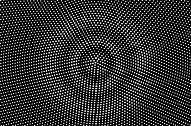 Siyah arka planda beyaz noktalar. Merkezli yarım ton vektör dokusu. Yuvarlak nokta gradyanı. Klasik efekt için tek renk yarım ton örtüsü. Yüzeyde delik var. Pop sanat tarzı nokta desen kartı