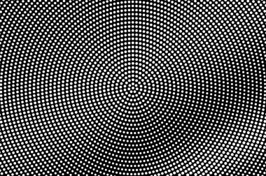 Siyah arka planda beyaz noktalar. Merkezli yarım ton vektör dokusu. Çapraz nokta gradyanı. Klasik efekt için tek renk yarım ton örtüsü. Yüzeyde delik var. Pop sanat tarzı nokta desen kartı