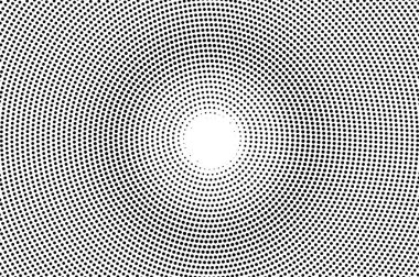 Siyah beyaz yarım ton vektör doku. Sık delikli yüzey. Ortalanmış dotwork gradyan. Arka plan dijital pop sanat. Tek renkli yarı ton kaplaması için vintage etkisi. Siyah mürekkep nokta çizgi film doku