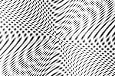 Siyah beyaz yarım ton vektör doku. Dairesel delikli yüzey. Düzenli dotwork gradyan. Arka plan dijital pop sanat. Tek renkli yarı ton kaplaması için vintage etkisi. Siyah mürekkep nokta çizgi film doku