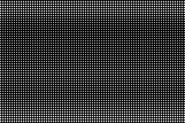 White dots on black background. Sparse rough halftone vector texture. Horizontal dotwork gradient. Monochrome halftone overlay for vintage design. Perforated surface. Pop art style dot texture card