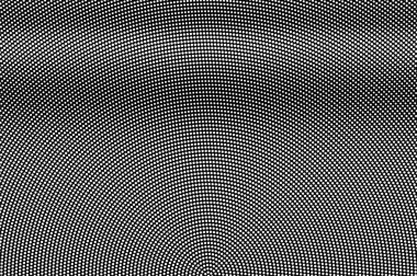 Siyah arka planda beyaz noktalar. Sık mikro yarım ton vektör dokusu. Radyal nokta gradyanı. Klasik tasarım için tek renkli yarım tonlu üst üste. Yüzeyde delik var. Pop sanat tarzı nokta desen kartı