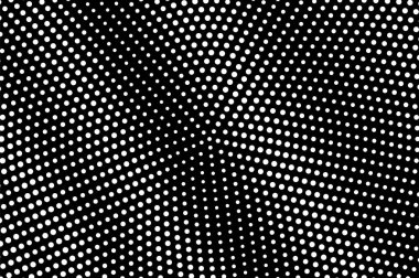 White dots on black background. Sparse rough halftone vector texture. Grungy dotwork gradient. Monochrome halftone overlay for vintage design. Perforated surface. Pop art style dot texture card