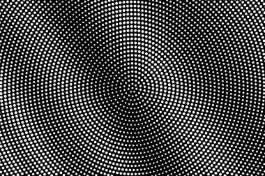 Siyah arka plan üzerinde beyaz nokta. Kontrast parlak yarım ton vektör dokusu. Diyagonal nokta çalışması degradesi. Vintage tasarım için monokrom yarı ton kaplama. Delikli yüzey. Pop art tarzı nokta doku kartı
