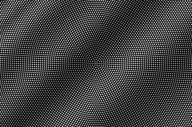 Siyah arka plan üzerine beyaz noktalar. Yuvarlak yuvarlak yarım ton vektör doku. Çapraz dotwork gradyan. Tek renkli yarı ton kaplaması vintage tasarımı için. Delikli yüzey. Pop sanat tarzı nokta doku kartı