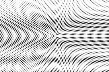 Beyaz arka planda siyah noktalar. Grunge delikli yüzey. Yarım ton vektör doku soyut. Yatay dotwork gradyan. Tek renkli yarı ton kaplaması vintage tasarımı için. Pop sanat tarzı nokta doku kartı