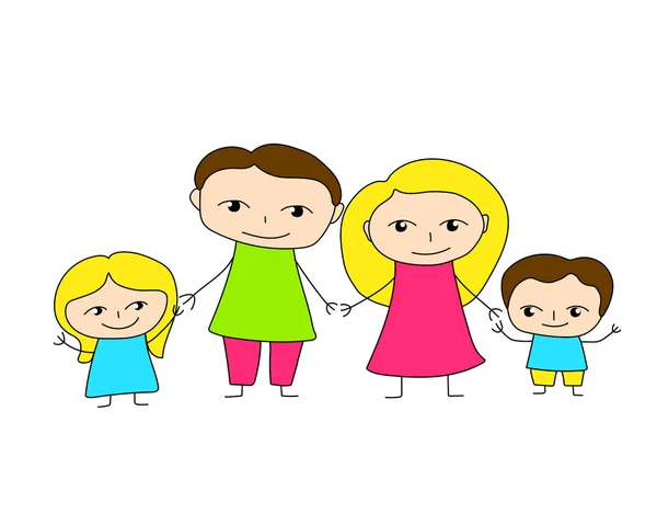 Colorful Outlined Family Scene Vector Illustration White Background Traditional Family — Stock Vector