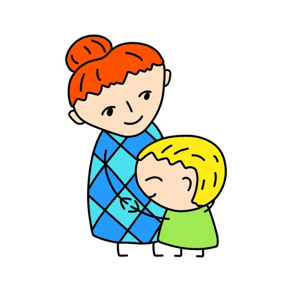 Boldog Anya Fia Egyszerű Vektoros Illusztráció Fehér Háttér Előtt Kisfiú — Stock Vector