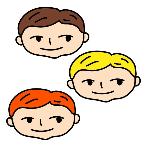 Usmívající Obličej Chlapce Vlasy Blond Hnědé Červené Doodle Boy Hlavou — Stockový vektor