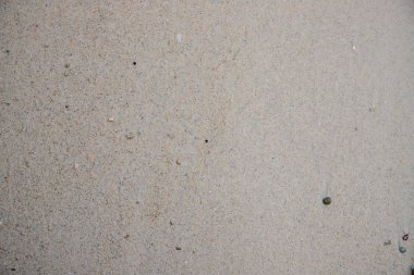 Beyaz kum fotoğrafı. Sahildeki kumsal dokusu. Okyanus kıyısı manzarası. Deniz kenarındaki doğal zemin. Mercanlı yumuşak kum