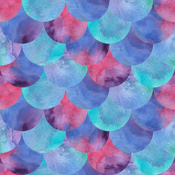 Mermaid or fish scale seamless pattern with watercolour texture. Pink and blue mermaid scale ornament. Watercolor blot — ストック写真