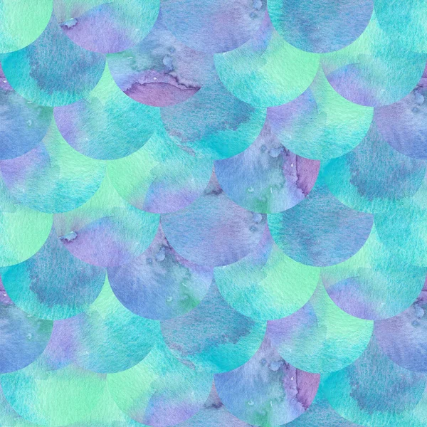 Patrón sin costura de escamas de sirena o pescado con textura de acuarela. Turquesa azul y violeta sirena escala ornamento — Foto de Stock