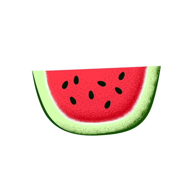 Fatia de melancia com sementes. Moderna ilustração vetorial texturizada plana sobre fundo branco. Ícone de frutas de verão isolado — Vetor de Stock