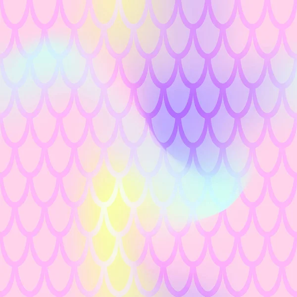 Iridescent fish scale seamless pattern. Pastel pink mermaid background. Fish skin pattern over candy colored mesh — Stock Vector