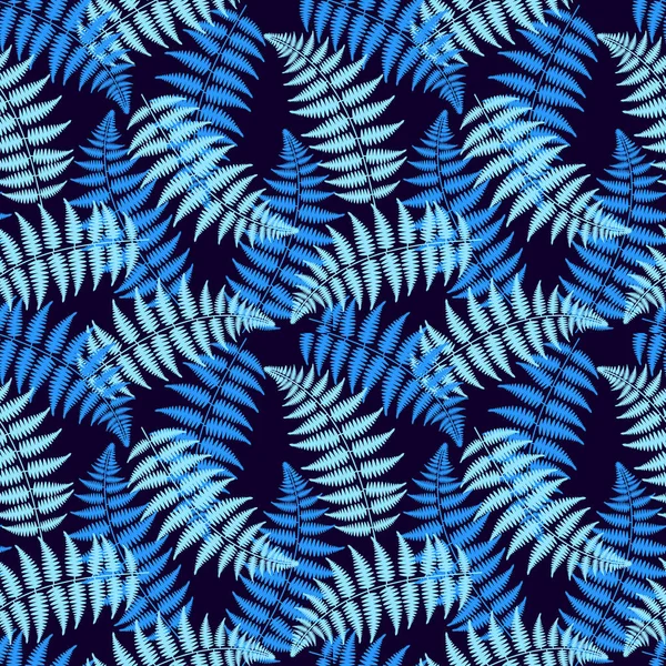 Fern leaf seamless pattern on blue background. Minimal floral decor for wallpaper. Blue fern leaf background Stock Illustration