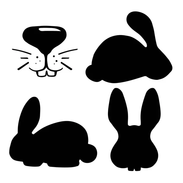 Sevimli tavşan siyah vektör logosu beyaz arka plan üzerinde ayarlayın. Siyah ve tavşan simgesi iken. Veteriner pet shop için Yağ tavşan. — Stok Vektör