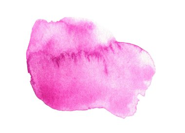 Beyaz arka planda soyut pembe leke. Canlı pembe lekeli suluboya çizimi. Islak boyalı suluboya fırça