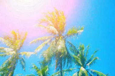 Coco palmiyeleri olan cennet manzarası. Egzotik yer görünümü 