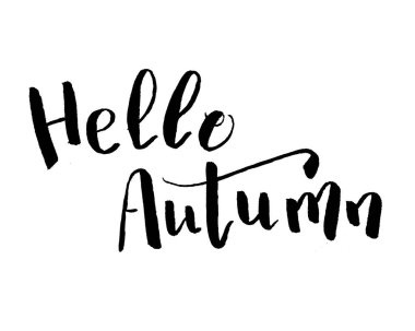 Hello Autumn black ink lettering on white background. Modern brush pen hand lettering inscription. Autumn season message