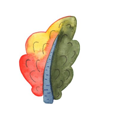 Autumn tree watercolor illustration on white background. Fall season wood element. Cute handdrawn tree icon.