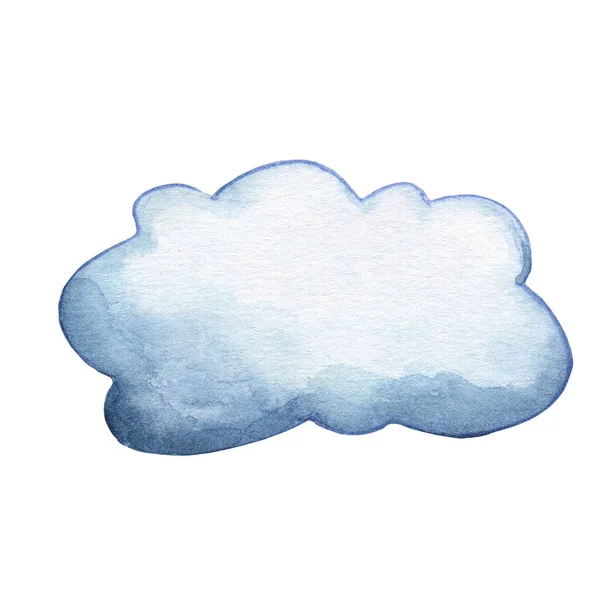 Grey blue cloud watercolor illustration on white background. Climate or environment handdrawn icon. — 스톡 사진