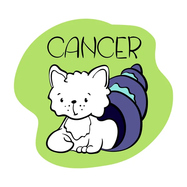 Tanda Astrologi Kanker Zodiac dengan karakter kucing lucu. Ikon zodiak kucing. Stiker Kanker Kucing. Baby shower atau kartu ucapan ulang tahun - Stok Vektor