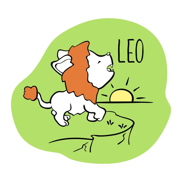 Leo Astrological Zodiac sign with cute cat character. Cat zodiac icon. Kitten Leo sticker. Baby shower or birthday greeting card — Stock vektor