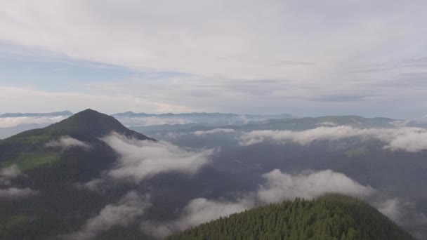 Vuelo Sobre Acampar Las Montañas Después Tormenta Las Nubes Flotan — Vídeo de stock