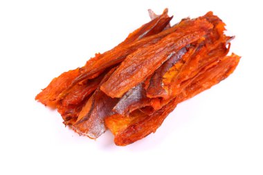 Amber balık (izole) beyaz bir arka plan üzerinde acı biber ile. Sn