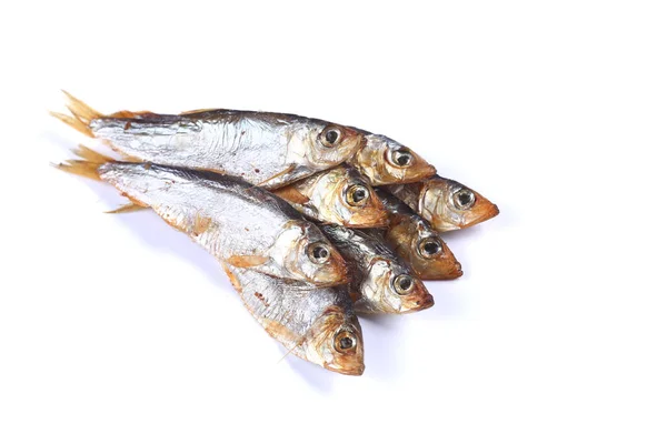 smoked  fish on a white background  (isolated). Close up
