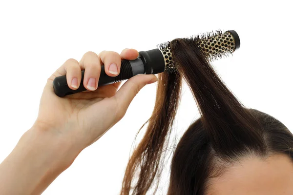 Young woman with problem hair. White background — Stock Photo, Image