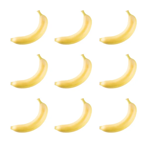 Devět banánů na bílé tapetu koláže — Stock fotografie