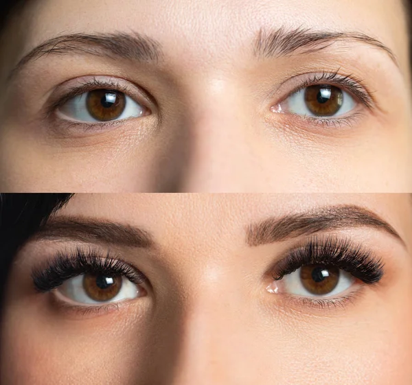 Collage comparing the client\'s eyes to the Lashmaker