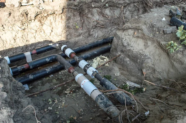 Fedetlen Csővezeték Építkezés Homokkal Körül Hogy Csővezeték Fűtési Rendszer Kerületi Jogdíjmentes Stock Képek