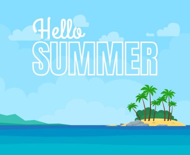 Palmiye ağaçları olan tropik bir ada. Vektör illüstrasyonu