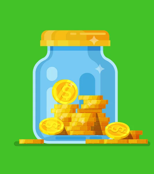 Para kavanozu. Doları para kavanoza kaydetme. kavram vektör çizim düz tasarım stil vektör çizim. Para kavanozu kaydetme.