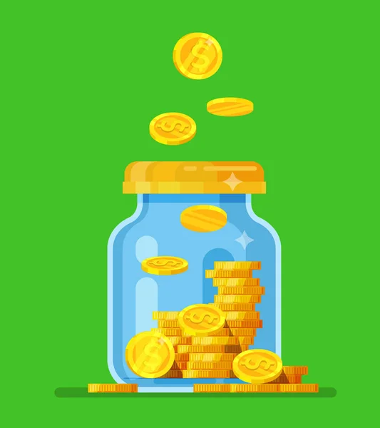 Geld Jar. Het opslaan van dollar munt in pot. concept vector illustratie platte ontwerp stijl vectorillustratie. Opslaan van geld jar. — Stockvector