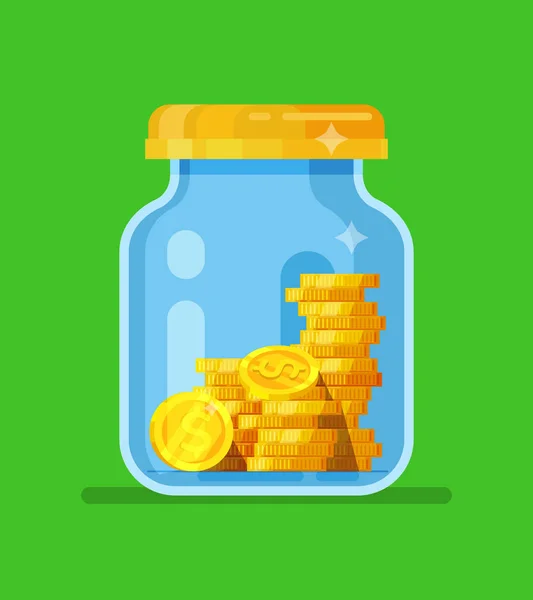 Dinheiro Jar. Poupar dinheiro em jarro. conceito vetor ilustração design plano estilo vetor ilustração. Poupar dinheiro jar . —  Vetores de Stock