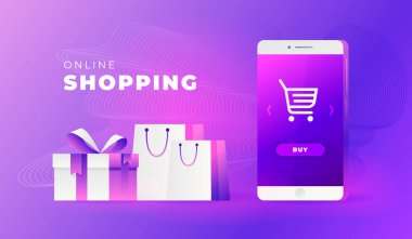 Web sitesinde Alışveriş Çevrimiçi veya Mobil Uygulama Vektörü Pazarlama ve Dijital Pazarlama.