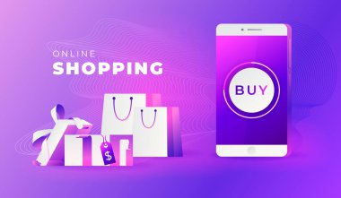 Web sitesinde Alışveriş Çevrimiçi veya Mobil Uygulama Vektörü Pazarlama ve Dijital Pazarlama.
