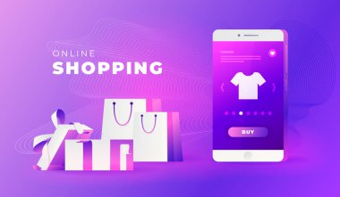 Web sitesinde Alışveriş Çevrimiçi veya Mobil Uygulama Vektörü Pazarlama ve Dijital Pazarlama.