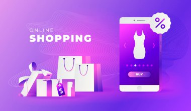 Web sitesinde Alışveriş Çevrimiçi veya Mobil Uygulama Vektörü Pazarlama ve Dijital Pazarlama.