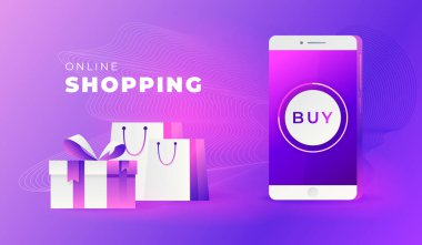 Web sitesinde Alışveriş Çevrimiçi veya Mobil Uygulama Vektörü Pazarlama ve Dijital Pazarlama.