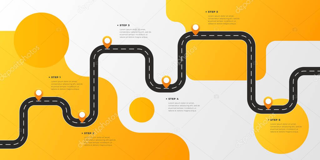 Infographic template winding asphalt road with pin-pointers. Vector EPS 10