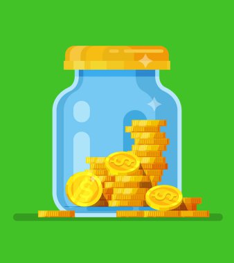 Para kavanozu. Doları para kavanoza kaydetme. kavram vektör çizim düz tasarım stil vektör çizim. Para kavanozu kaydetme.