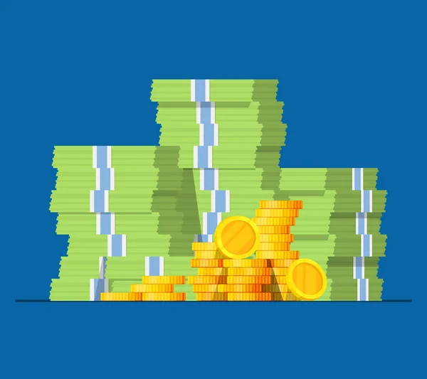 Un tas de dollars. Des pièces d'or. Une grosse pile d'argent. Illustration vectorielle . — Image vectorielle