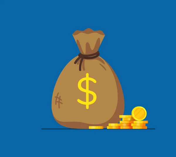 Icono de vector de bolsa de dinero, moneybag plana ilustración de dibujos animados simples con cordón negro y signo de dólar aislado sobre fondo blanco — Vector de stock