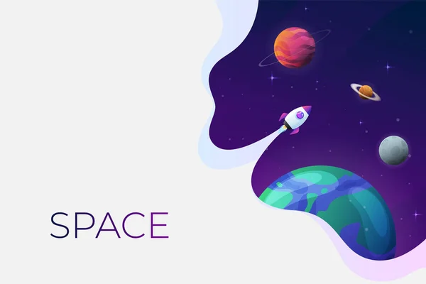 Espace fond vectoriel plat, planètes et étoiles. Espace pour votre texte . — Image vectorielle