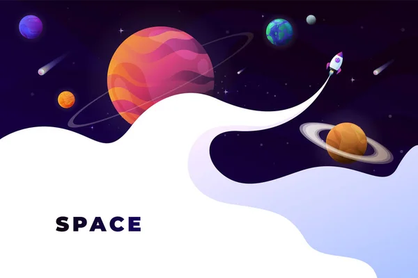 スペースのフラットのベクトルの背景、惑星や星。あなたのテキストのためのスペース. — ストックベクタ